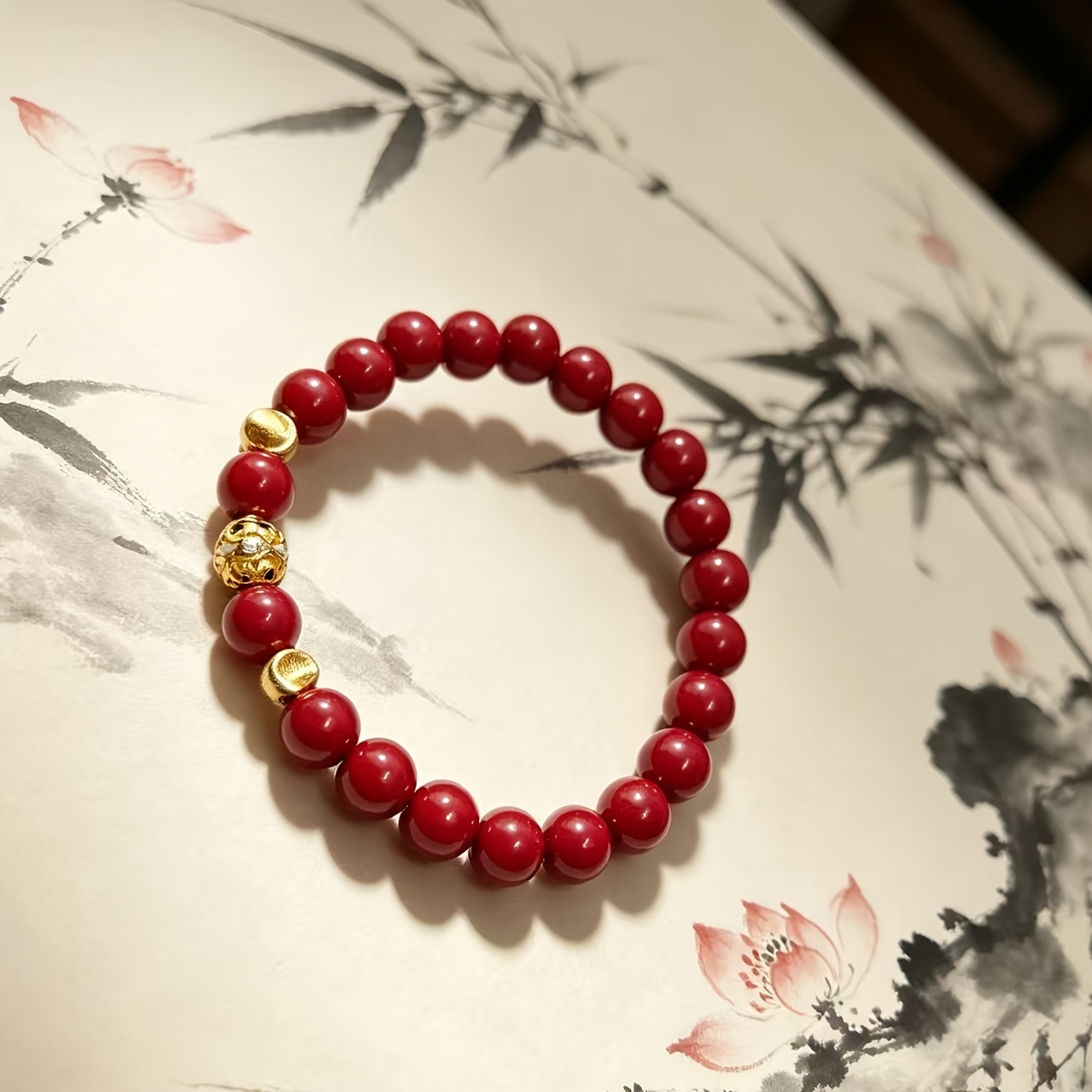 Handcrafted Red Cinnabar Lucky Buddhist Prayer Beads Necklace
